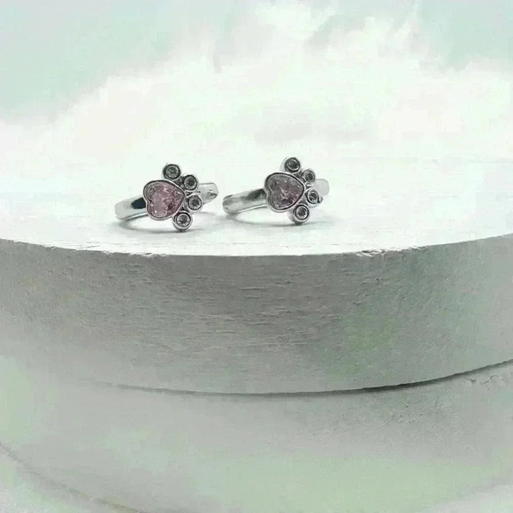 Paw Print Zircon Hoop Earrings in Pink - Picture 2 of 6